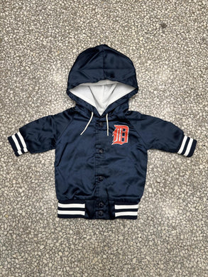 Detroit Tigers Vintage 80s Baby Hooded Chalk Line Satin Bomber Jacket ABC Vintage 