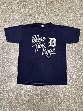 Detroit Tigers Vintage 80s Bless You Boys Tee Paper Thin Navy ABC Vintage 