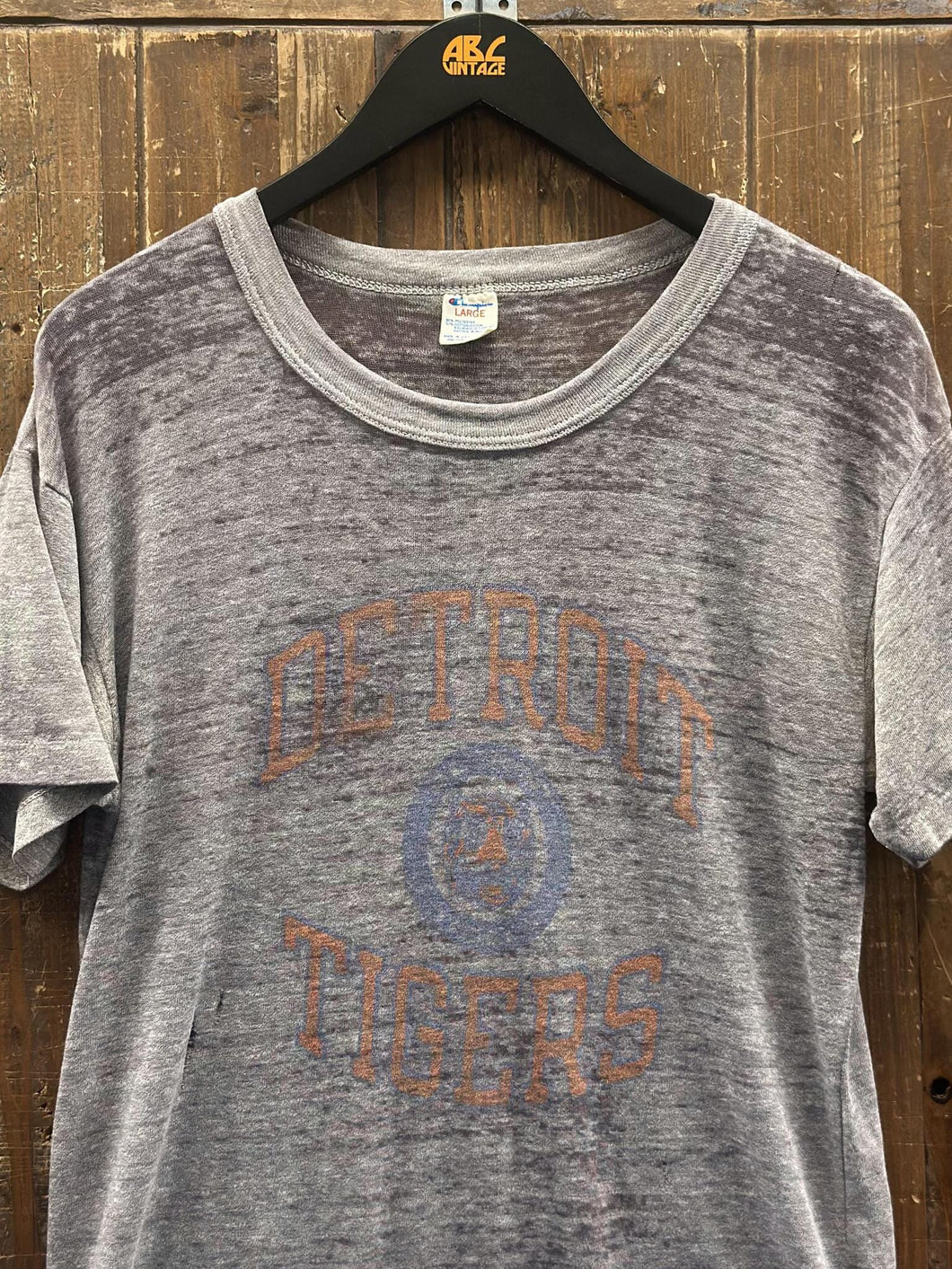 Detroit Tigers Vintage 80s Champion Tee Paper Thin Faded Grey ABC Vintage 