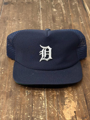 Detroit Tigers Vintage 80s New Era White D Logo Trucker Hat Navy ABC Vintage 