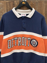 Load image into Gallery viewer, Detroit Tigers Vintage 80s Nutmeg Mills L/S Rugby Polo Shirt Navy Orange White ABC Vintage 