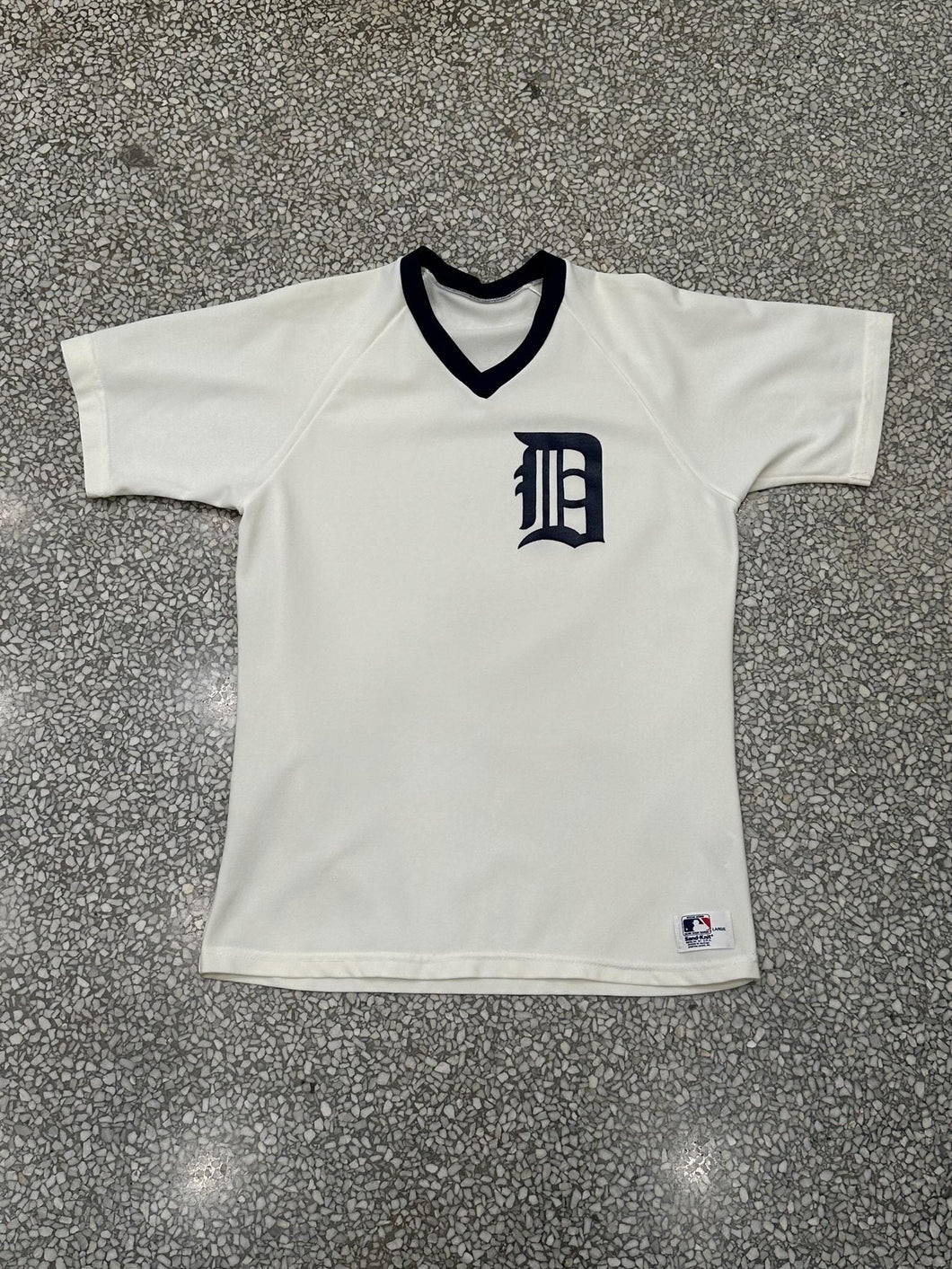 Detroit Tigers Vintage 80s Old English D V-Neck Jersey Cream ABC Vintage 