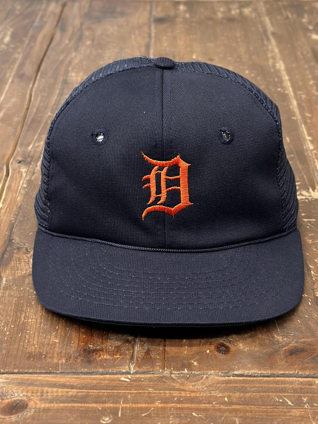 Detroit Tigers Vintage 80s Orange Old English D Trucker Hat Navy Green Brim ABC Vintage 