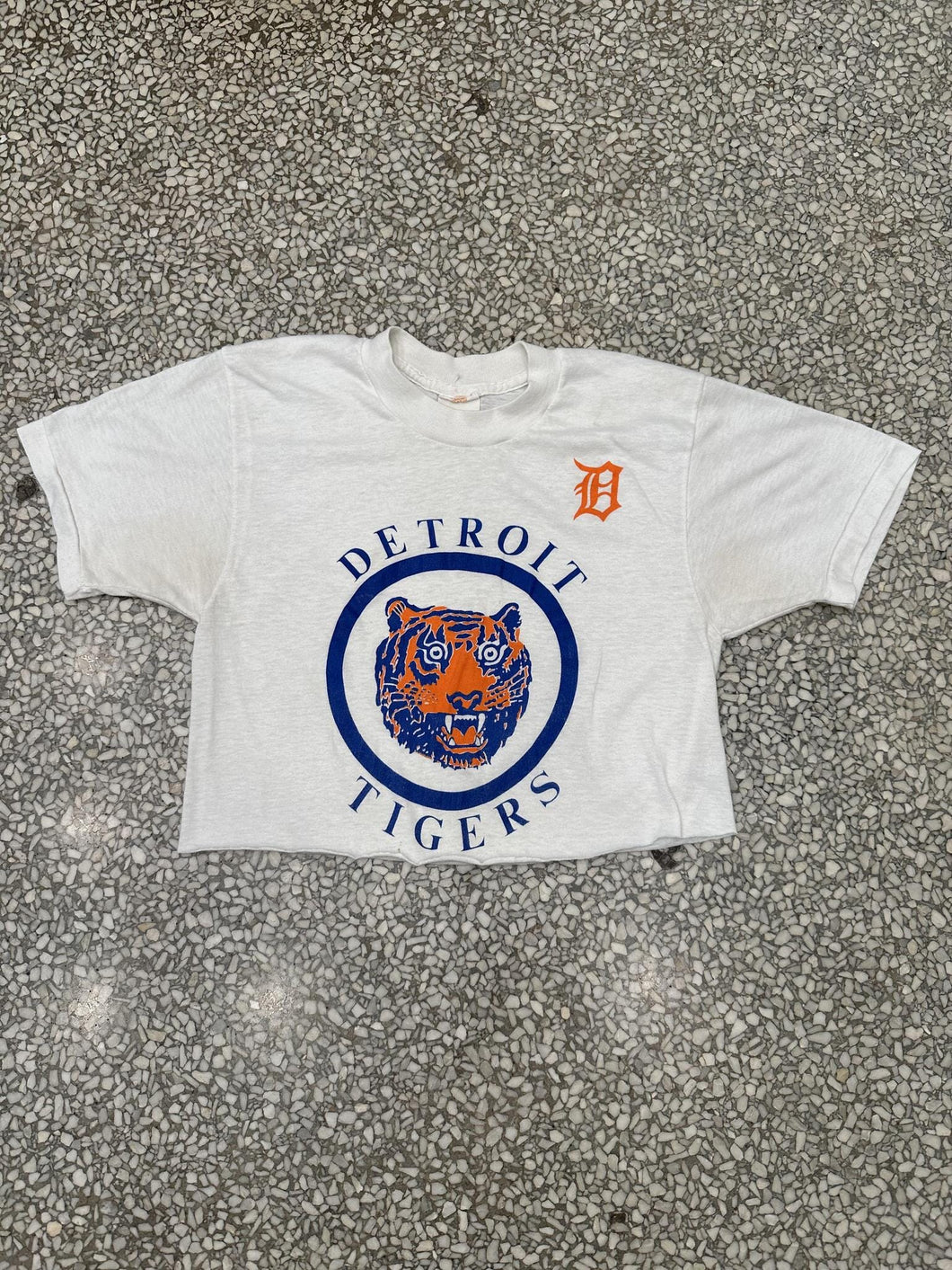 Detroit Tigers Vintage 80s Tiger Head Cropped Tee Paper Thin White ABC Vintage 