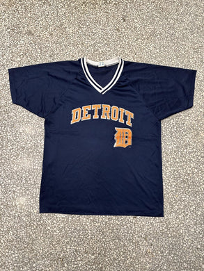 Detroit Tigers Vintage 80s V-Neck Champion Soccer Jersey Faded Navy ABC Vintage 