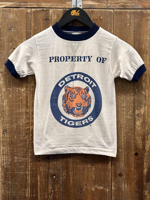Detroit Tigers Vintage 80s Youth Property of Tigers Ringer Tee White ABC Vintage 