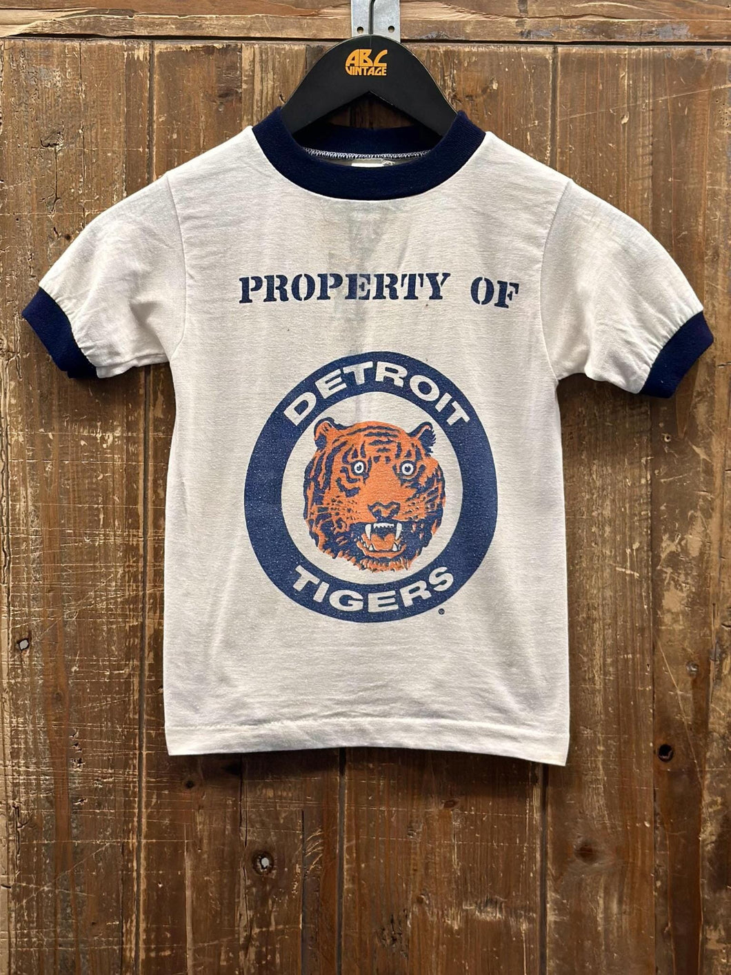 Detroit Tigers Vintage 80s Youth Property of Tigers Ringer Tee White ABC Vintage 