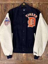 Load image into Gallery viewer, Detroit Tigers Vintage 90s Chalk Line Wool Leather Varsity Jacket Black Cream ABC Vintage 