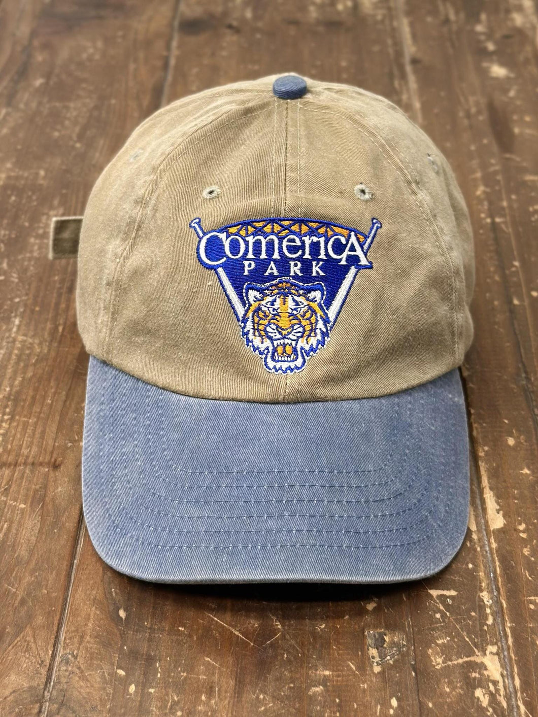 Detroit Tigers Vintage 90s Comerica Park Dad Hat Tan Blue ABC Vintage 