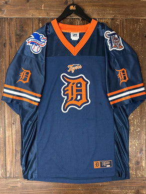 Detroit Tigers Vintage 90s Lee Sport Football Jersey Navy Orange ABC Vintage 