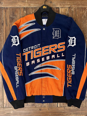 Detroit Tigers Vintage 90s Racing Varsity Jacket Navy Orange ABC Vintage 