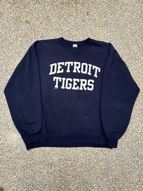 Detroit Tigers Vintage 90s Spell Out Russell Crewneck Navy ABC Vintage 