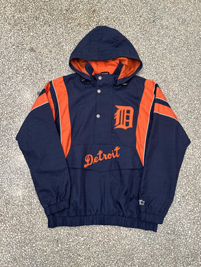 Detroit Tigers Vintage 90s Starter Anorak Jacket Navy Orange ABC Vintage 