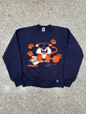 Detroit Tigers Vintage 90s Tiger Painting Puff Print Russell Crewneck Navy ABC Vintage 