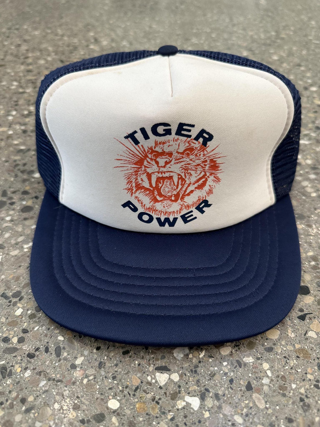 Detroit Tigers Vintage 90s Tiger Power Trucker Hat White Navy ABC Vintage 