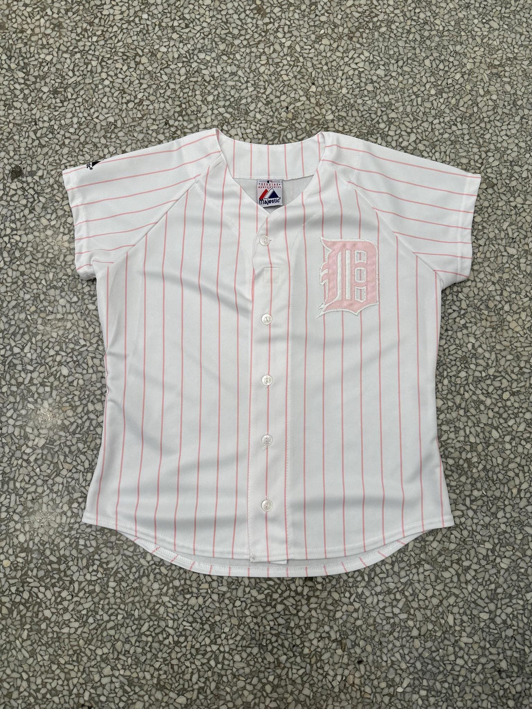 Detroit Tigers Vintage 90s Women's Majestic Baseball Jersey White Pink Pinstripes ABC Vintage 