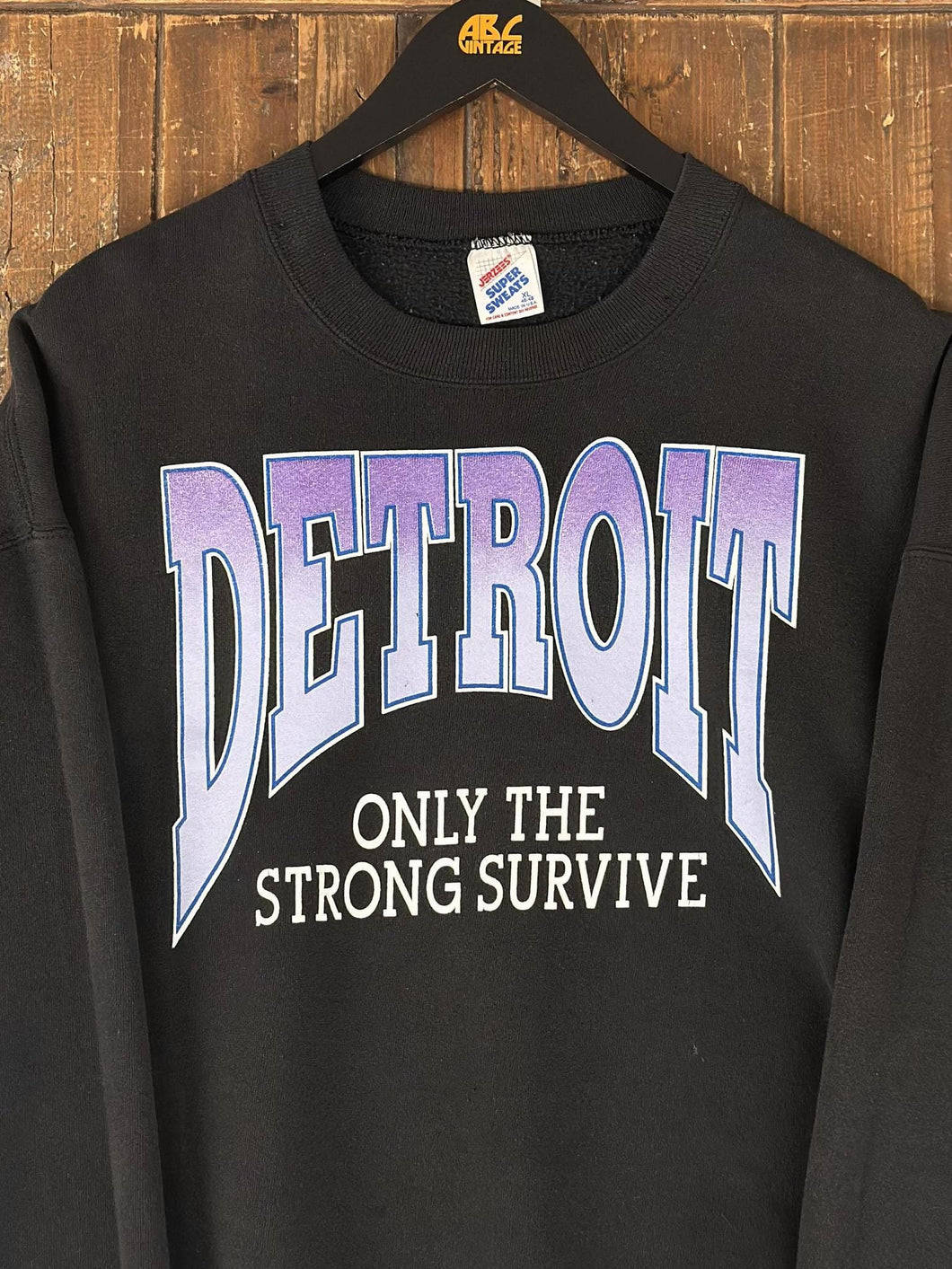 Detroit Vintage 90s Only The Strong Survive Crewneck Black Purple ABC Vintage 