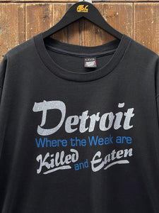 Detroit Where The Weak Are Killed And Eaten Vintage 80s Tee Black White Blue ABC Vintage 