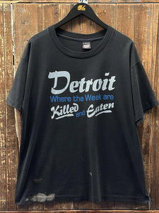 Detroit Where The Weak Are Killed And Eaten Vintage 80s Tee Black White Blue ABC Vintage 