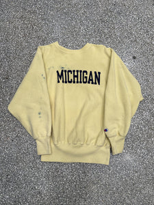 Michigan Wolverines Vintage 80s Reverse Weave Champion Crewneck Faded Pale Yellow