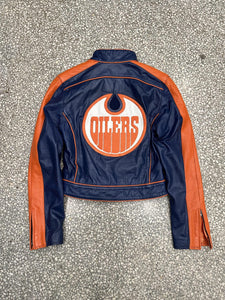 Edmonton Oilers Vintage 90s Leather Biker Jacket ABC Vintage 