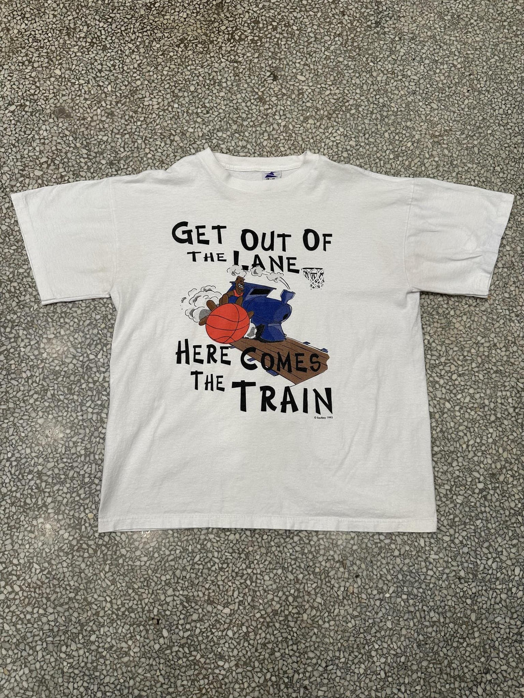 Get Out Of The Lane Here Comes The Train Vintage 1995 Eastbay Tee White ABC Vintage 