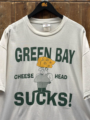 Green Bay Cheese Head Sucks Vintage 1999 Tee White ABC Vintage 