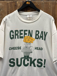 Green Bay Cheese Head Sucks Vintage 1999 Tee White ABC Vintage 
