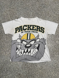Green Bay Packers Vintage 1993 In Your Face Taz Devil Paper Thin Faded White ABC Vintage 