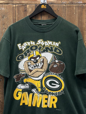 Green Bay Packers Vintage 1993 Taz Earth Shakin' Ground Gainer Faded Pine Green ABC Vintage 