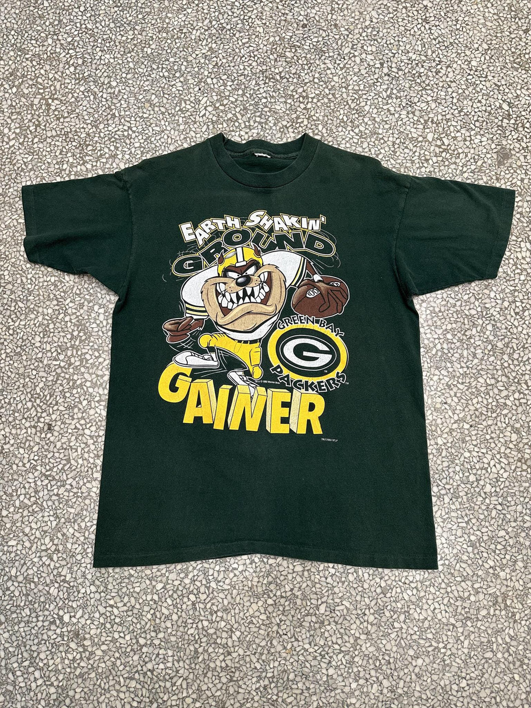 Green Bay Packers Vintage 1993 Taz Earth Shakin' Ground Gainer Faded Pine Green ABC Vintage 