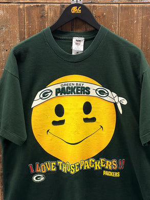 Green Bay Packers Vintage 1996 Emoji I Love Those Packers Cliff Engle Tee Green ABC Vintage 