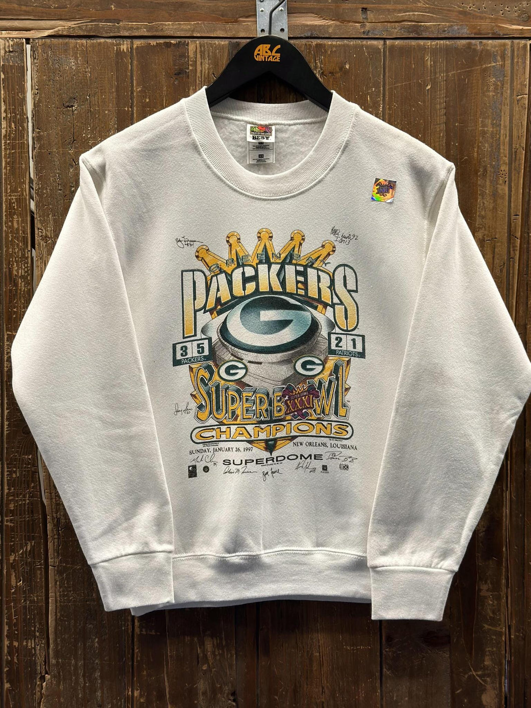 Green Bay Packers Vintage 1997 Super Bowl Champions Youth Crewneck White ABC Vintage 