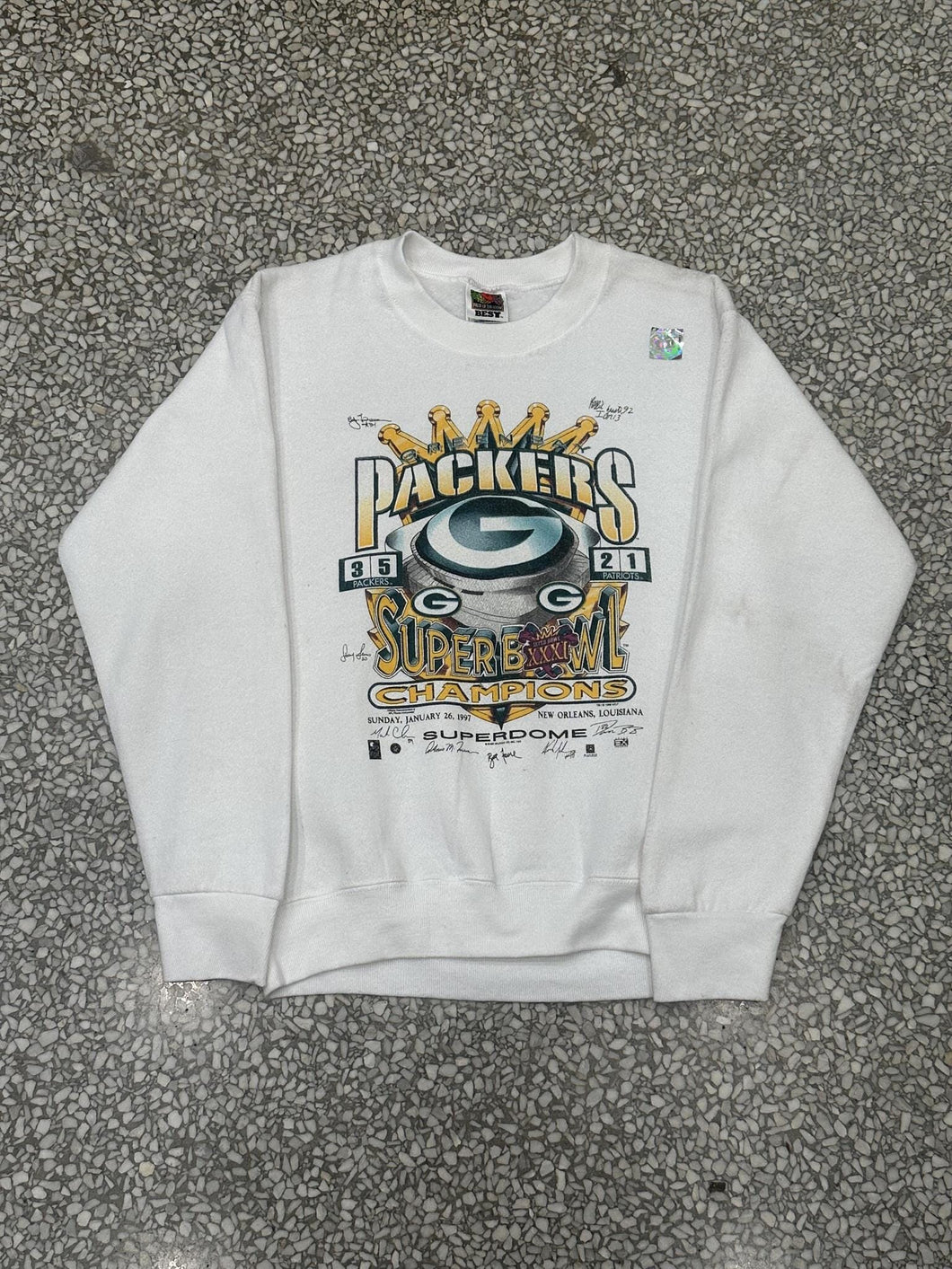 Green Bay Packers Vintage 1997 Super Bowl Champions Youth Crewneck White ABC Vintage 