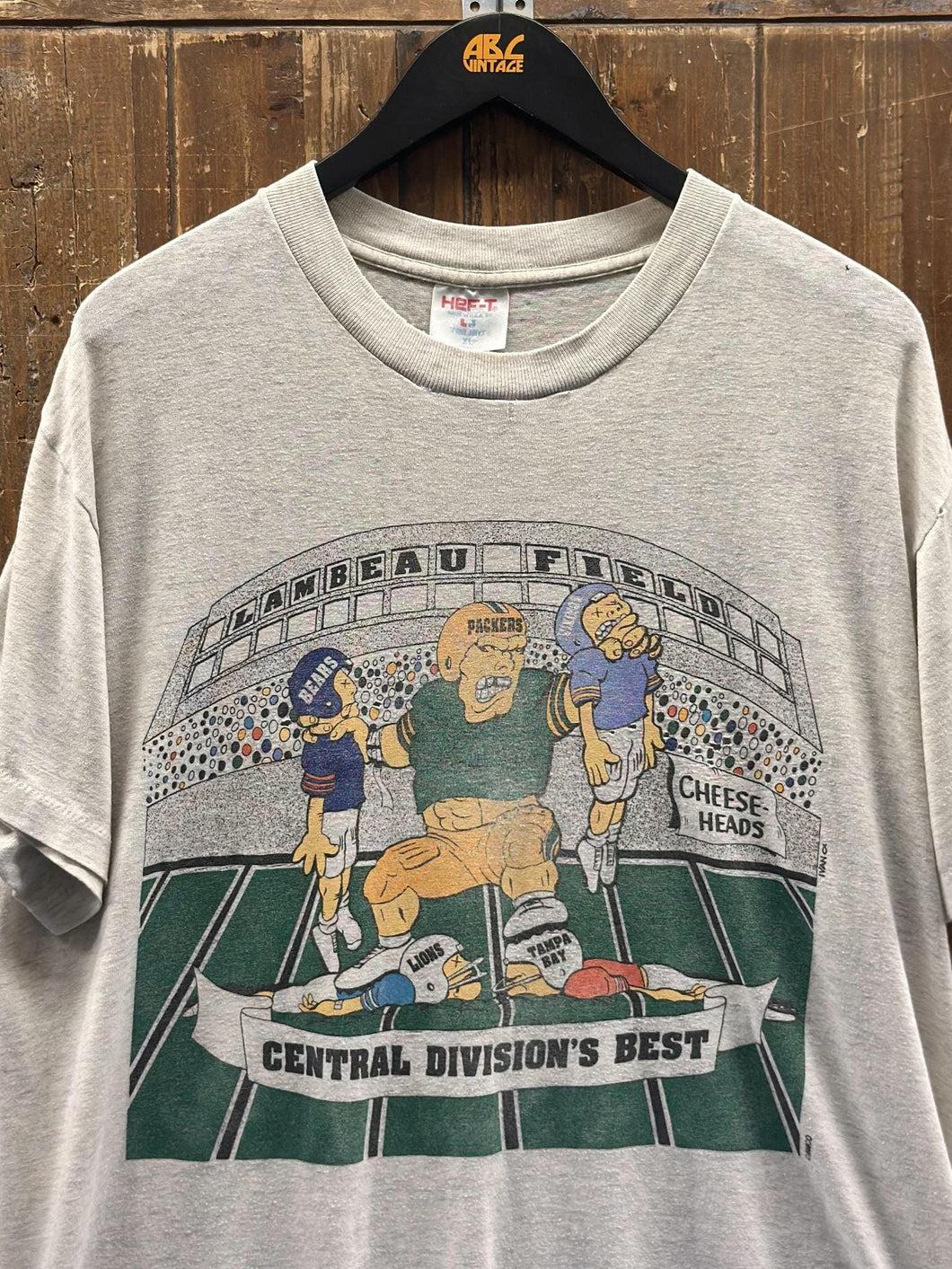 Green Bay Packers Vintage 90s Cheese-Heads Cartoon Tee Paper Thin Grey ABC Vintage 