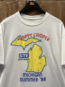 Happy Camper Michigan Summer Vintage 1988 Tee White ABC Vintage 