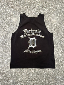 Harley Davidson Vintage 90s Detroit Michigan Tank Top Faded Black ABC Vintage 