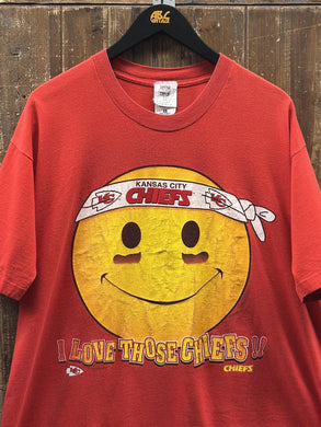 Kansas City Chiefs Vintage 1996 Cliff Engle Emoji Tee Red ABC Vintage 