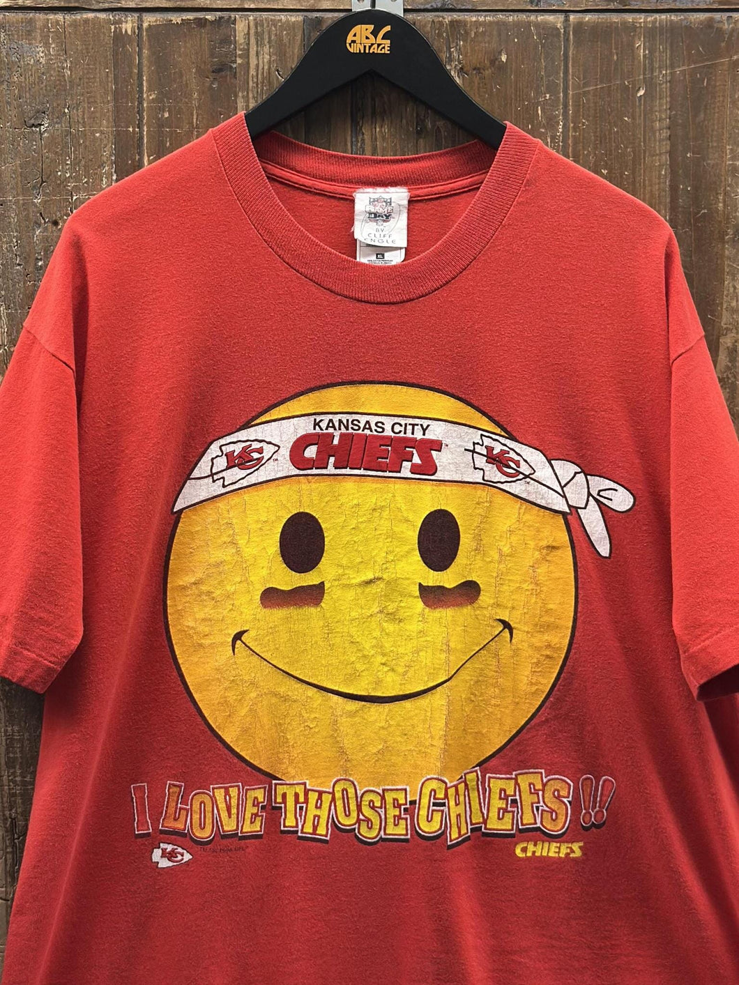 Kansas City Chiefs Vintage 1996 Cliff Engle Emoji Tee Red ABC Vintage 