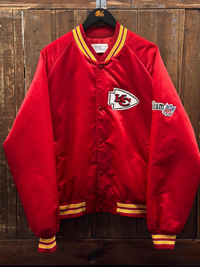 Kansas City Chiefs Vintage 90s Spell Out Chalk Line Satin Bomber Jacket ABC Vintage 