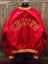 Load image into Gallery viewer, Kansas City Chiefs Vintage 90s Spell Out Chalk Line Satin Bomber Jacket ABC Vintage 