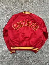 Load image into Gallery viewer, Kansas City Chiefs Vintage 90s Spell Out Chalk Line Satin Bomber Jacket ABC Vintage 
