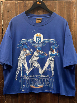 Kansas City Royals Vintage 1992 Triple Threat Cropped Tee Faded Blue ABC Vintage 