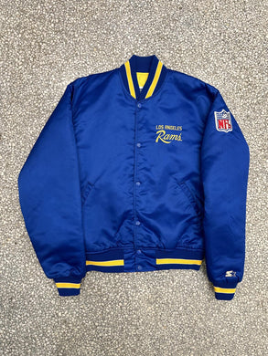 LA Rams Vintage 90s Starter Satin Bomber Jacket Blue ABC Vintage 