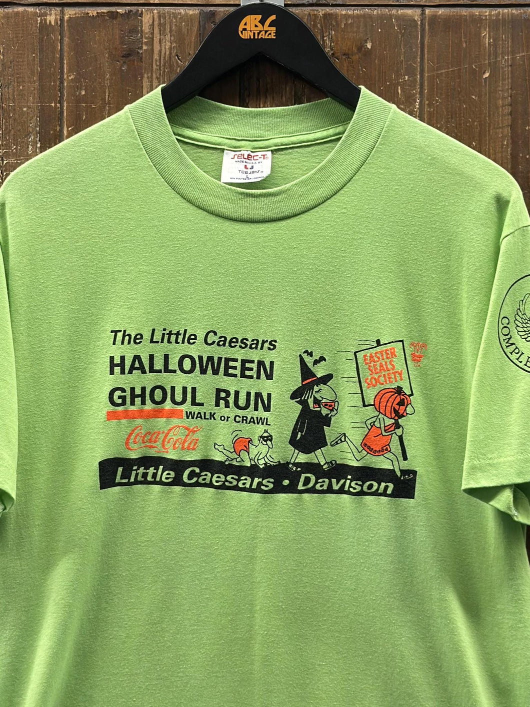 Little Caesars Halloween Ghoul Run Vintage 90s Tee Neon Green ABC Vintage 