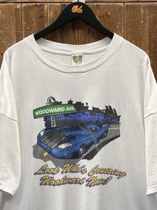 Look Who's Cruising Woodward Now Vintage 90s Dream Cruise Tee Faded White ABC Vintage 