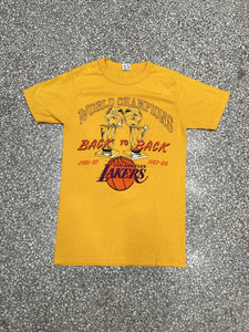 Los Angeles Lakers Vintage 1986-87 1987-88 Back To Back World Champions Champion Tee Paper Thin Gold ABC Vintage 