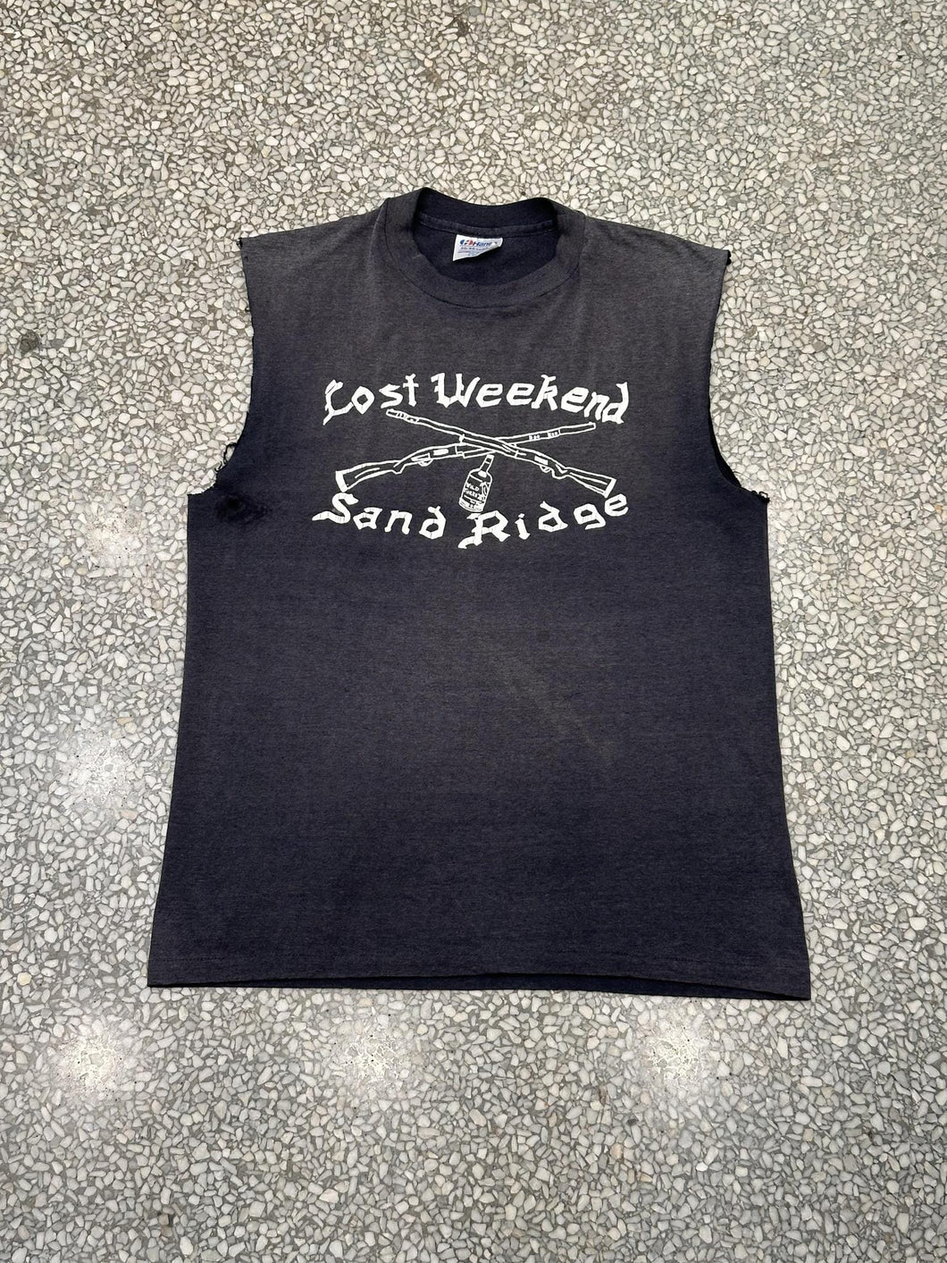 Lost Weekend Sand Ridge Vintage 90s Cutoff Tee Paper Thin Faded Black ABC Vintage 