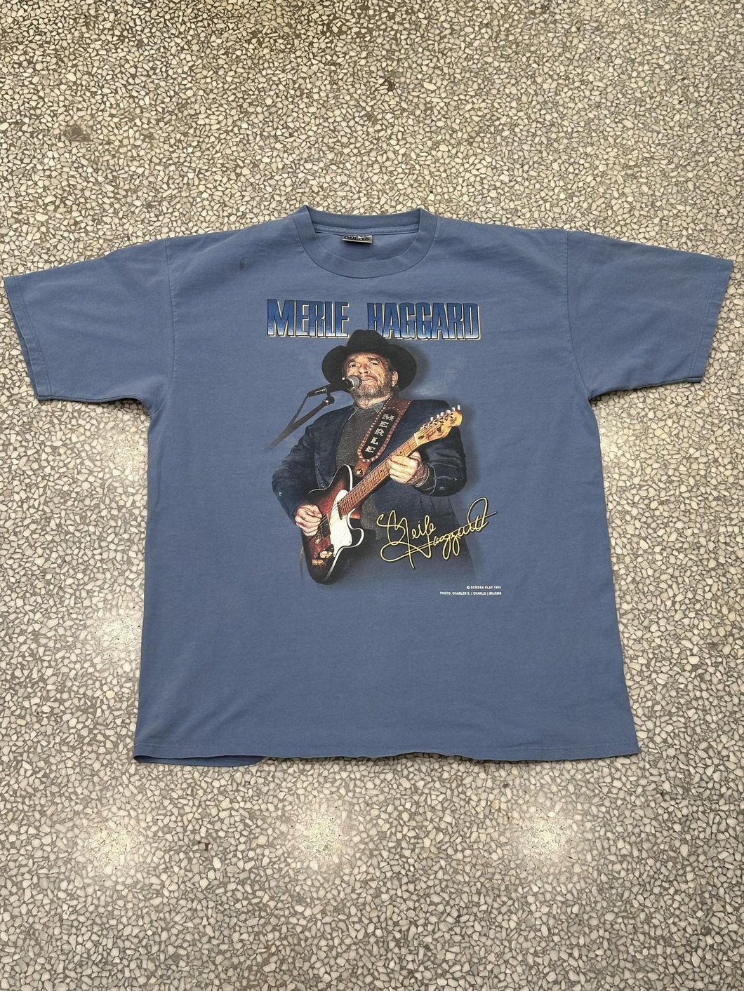 Merie Haggard Vintage 1998 Country Music's Living Legend Tee Faded Blue ABC Vintage 