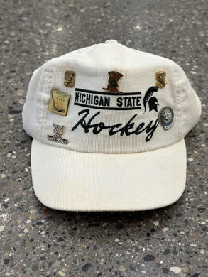Michigan State Hockey Vintage Corduroy Snapback With Pins ABC Vintage 